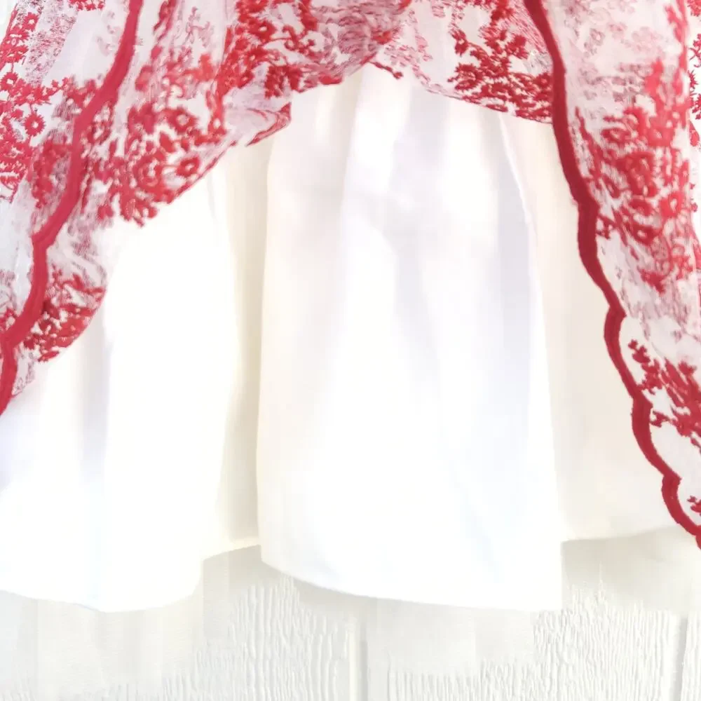 American Princess 3T Red Holiday Party Dress Floral Embroidery Tulle Formal EUC